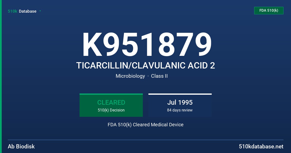 K951879 TICARCILLIN/CLAVULANIC ACID 2 FDA 510(k) Cleared Medical Device