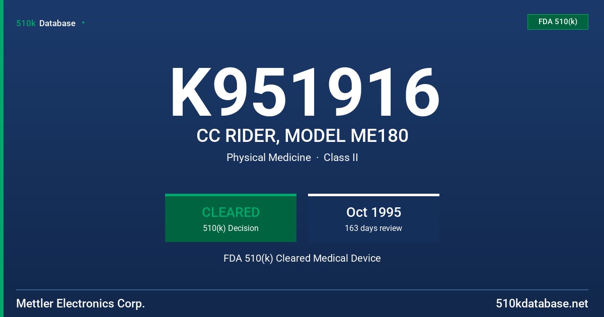 K951916 CC RIDER, MODEL ME180 FDA 510(k) Cleared Medical Device