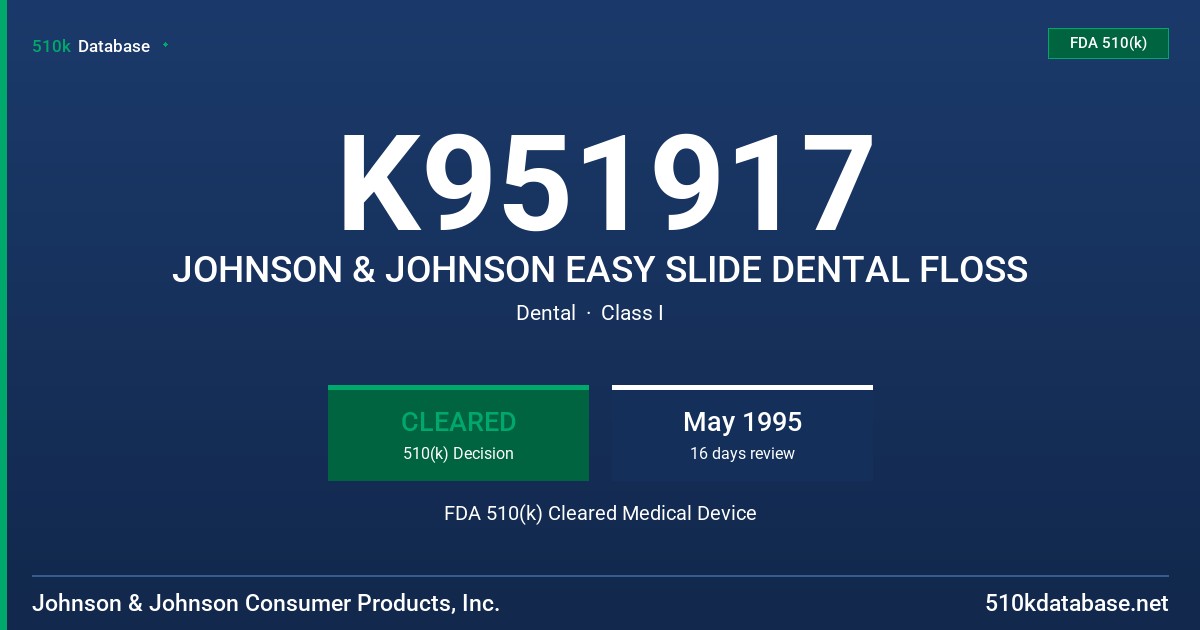 K951917 JOHNSON & JOHNSON EASY SLIDE DENTAL FLOSS FDA 510(k) Cleared Medical Device