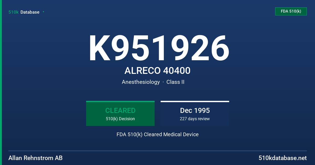 K951926 ALRECO 40400 FDA 510(k) Cleared Medical Device