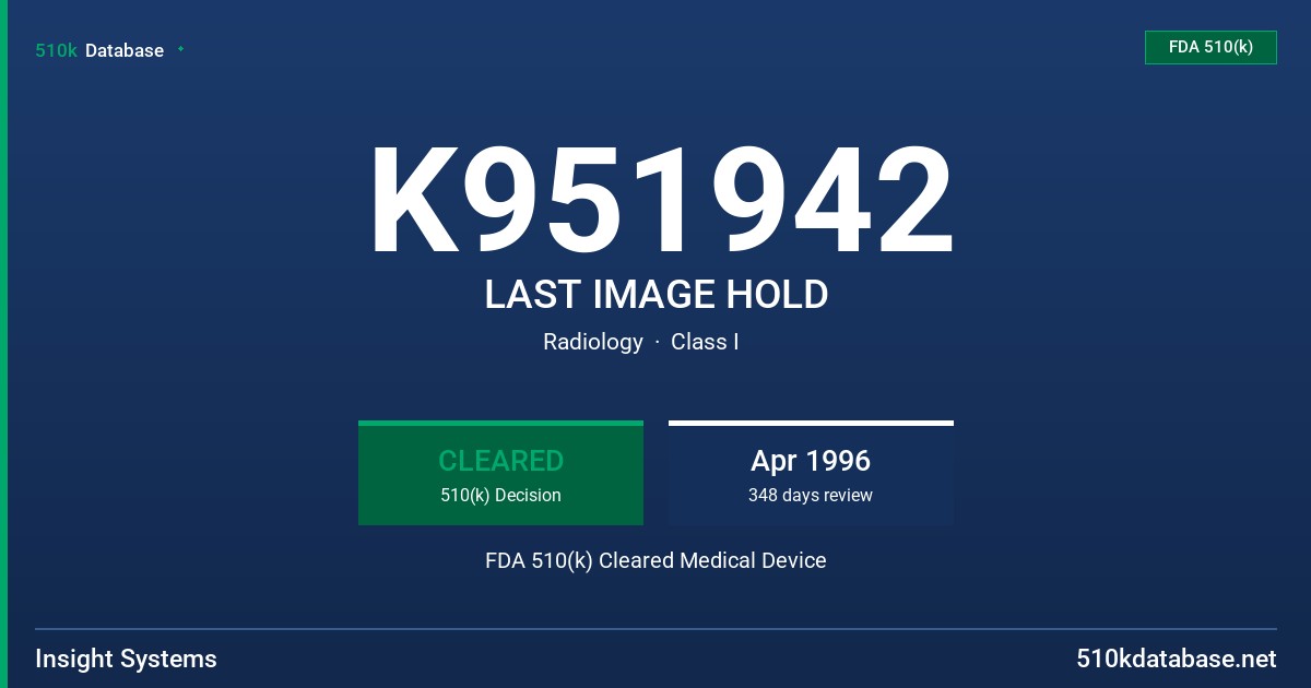 K951942 LAST IMAGE HOLD FDA 510(k) Cleared Medical Device