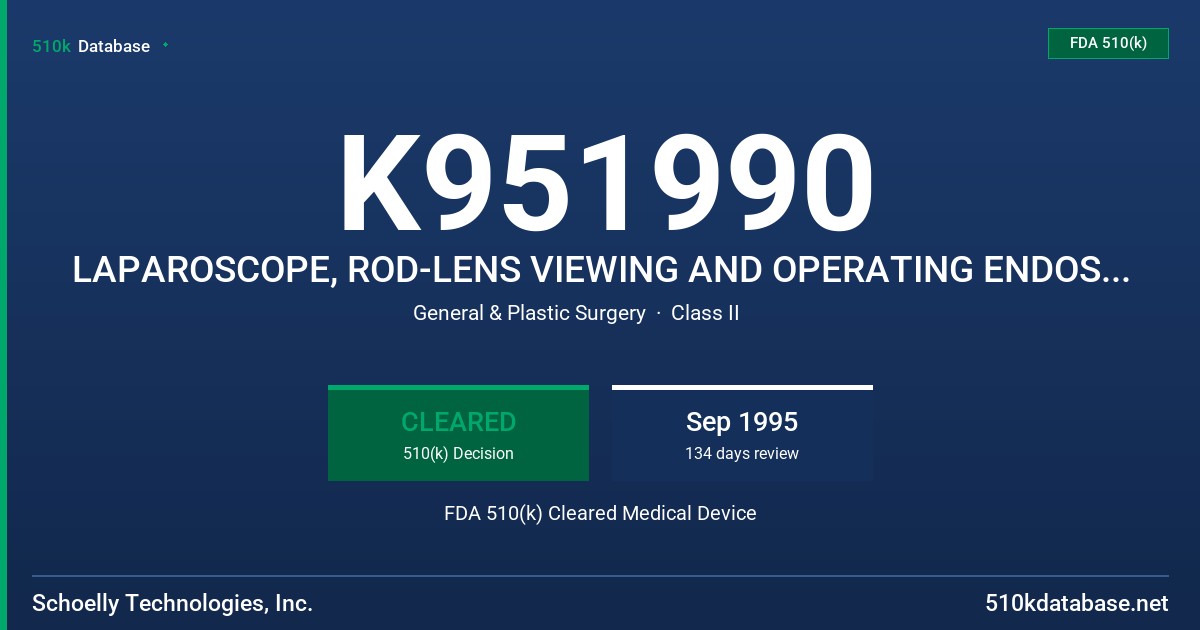K951990 LAPAROSCOPE, ROD-LENS VIEWING AND OPERATING ENDOSCOPE FDA 510(k) Cleared Medical Device