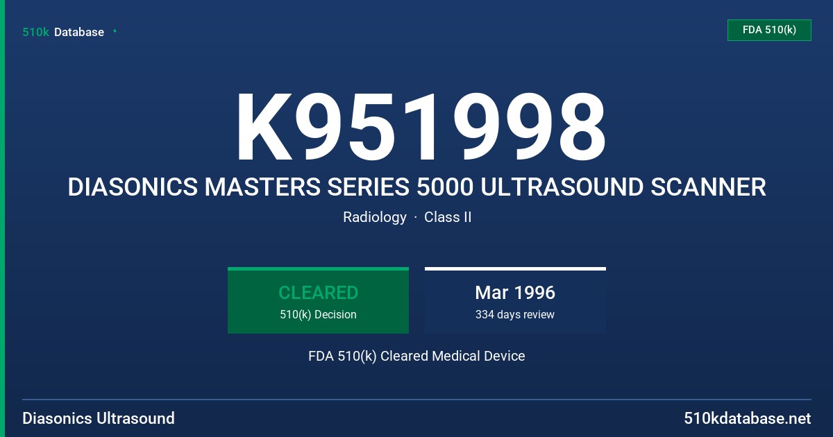 K951998 DIASONICS MASTERS SERIES 5000 ULTRASOUND SCANNER FDA 510(k) Cleared Medical Device