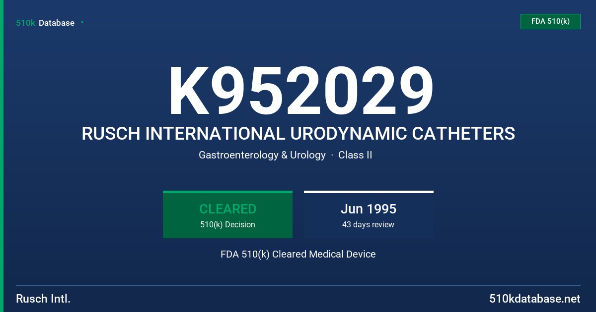 K952029 RUSCH INTERNATIONAL URODYNAMIC CATHETERS FDA 510(k) Cleared Medical Device