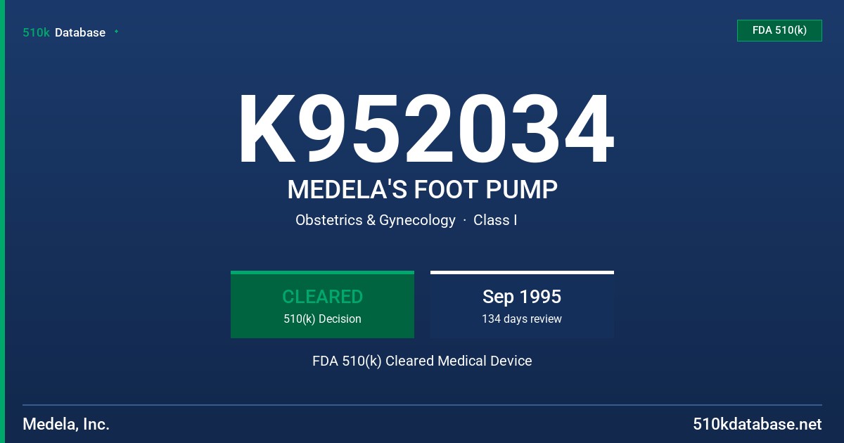 K952034 MEDELA'S FOOT PUMP FDA 510(k) Cleared Medical Device
