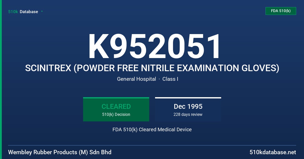 K952051 SCINITREX (POWDER FREE NITRILE EXAMINATION GLOVES) FDA 510(k) Cleared Medical Device