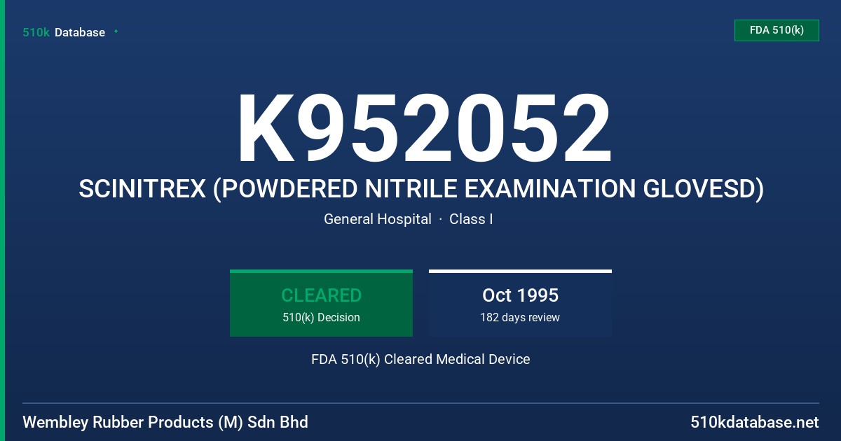 K952052 SCINITREX (POWDERED NITRILE EXAMINATION GLOVESD) FDA 510(k) Cleared Medical Device