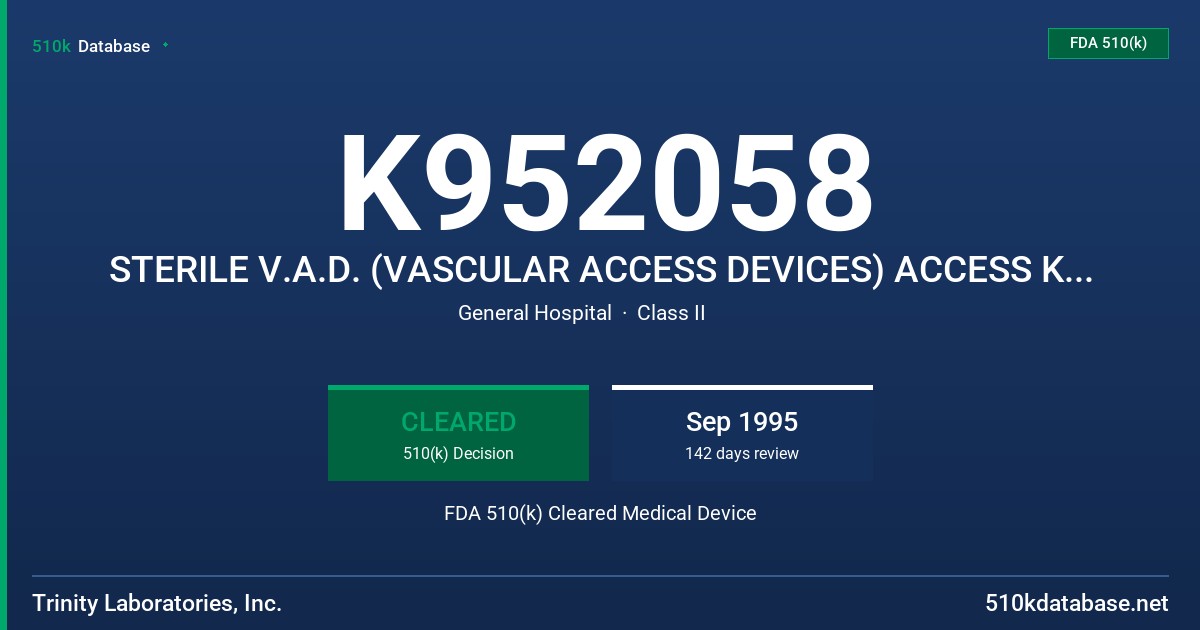 K952058 STERILE V.A.D. (VASCULAR ACCESS DEVICES) ACCESS KIT, DISPOSABLE FDA 510(k) Cleared Medical Device