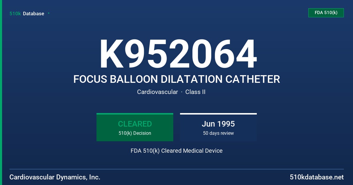 K952064 FOCUS BALLOON DILATATION CATHETER FDA 510(k) Cleared Medical Device