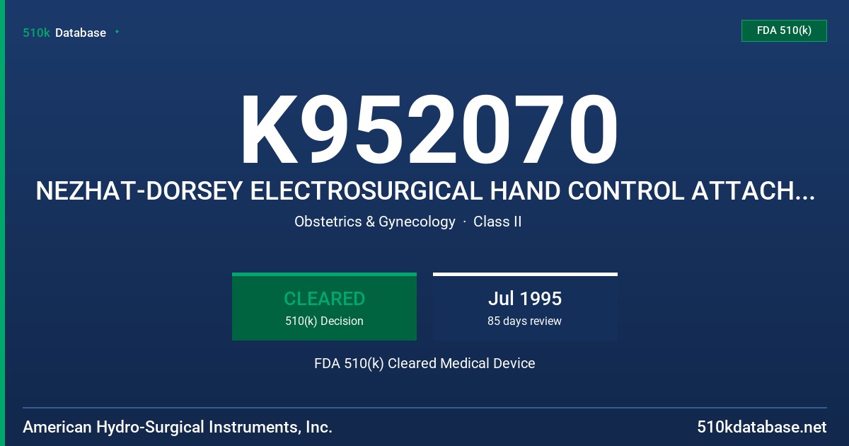 K952070 NEZHAT-DORSEY ELECTROSURGICAL HAND CONTROL ATTACHMENTS, PENCIL-GRIP HANDLES & TRUMPET VALVE W/CUTTING & COAGULATION HANS FDA 510(k) Cleared Medical Device