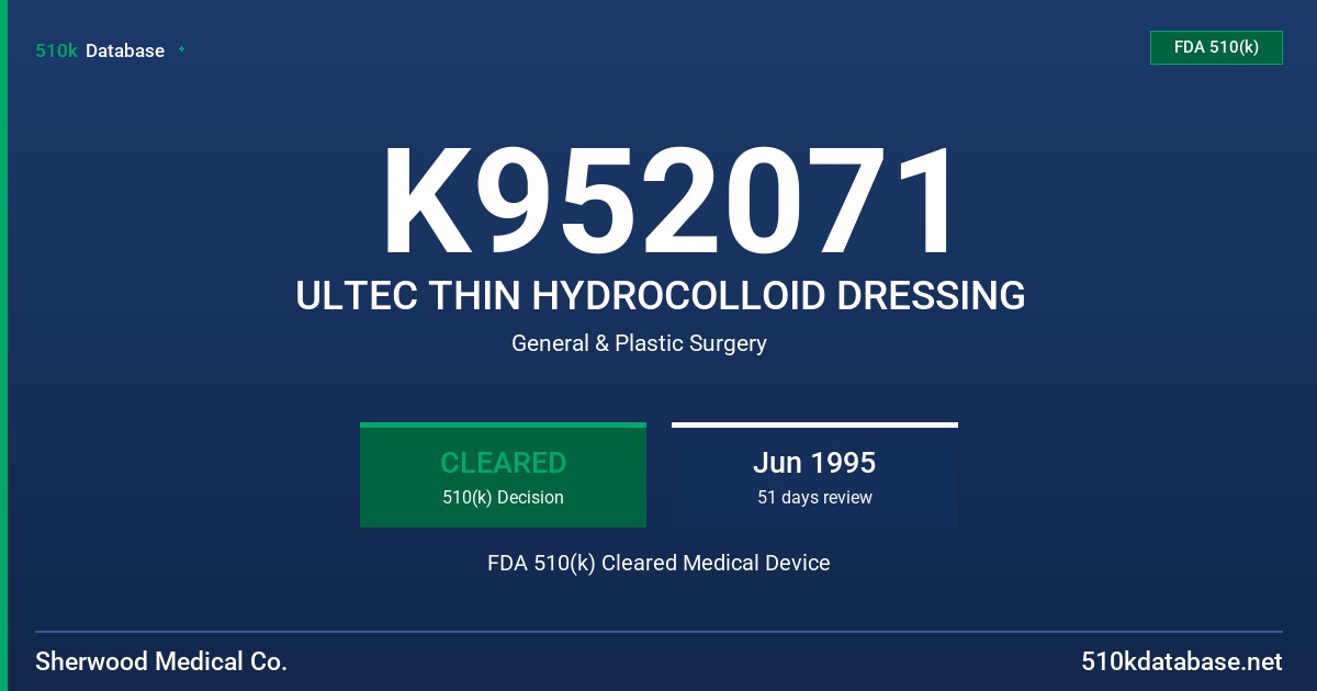 K952071 ULTEC THIN HYDROCOLLOID DRESSING FDA 510(k) Cleared Medical Device