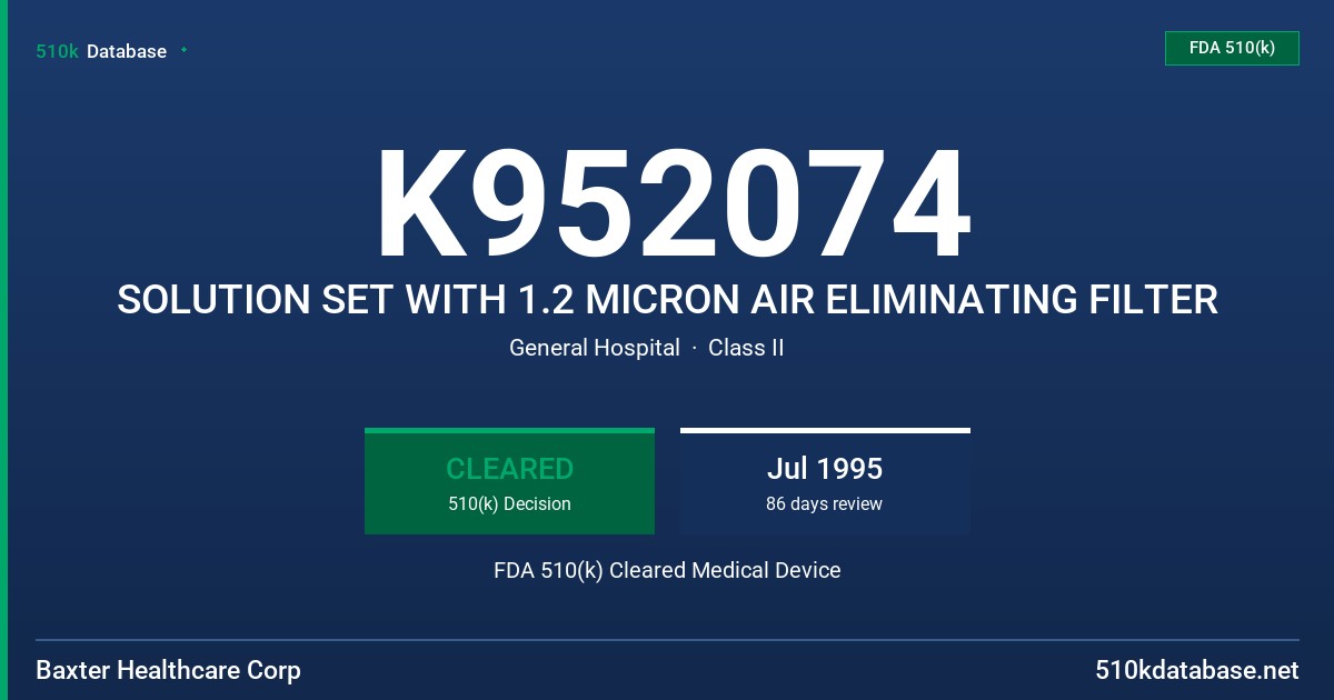 K952074 SOLUTION SET WITH 1.2 MICRON AIR ELIMINATING FILTER FDA 510(k) Cleared Medical Device