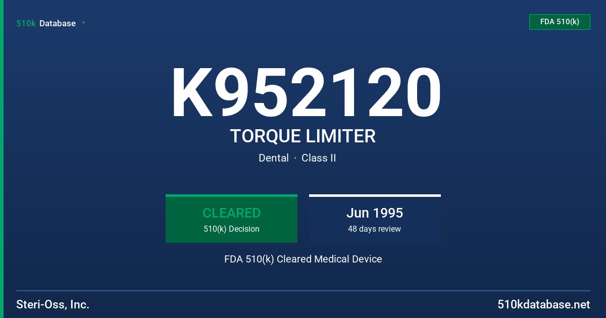 K952120 TORQUE LIMITER FDA 510(k) Cleared Medical Device