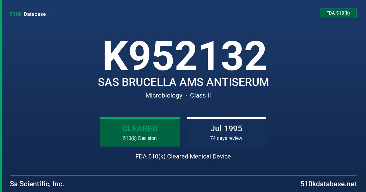 K952132 SAS BRUCELLA AMS ANTISERUM FDA 510(k) Cleared Medical Device