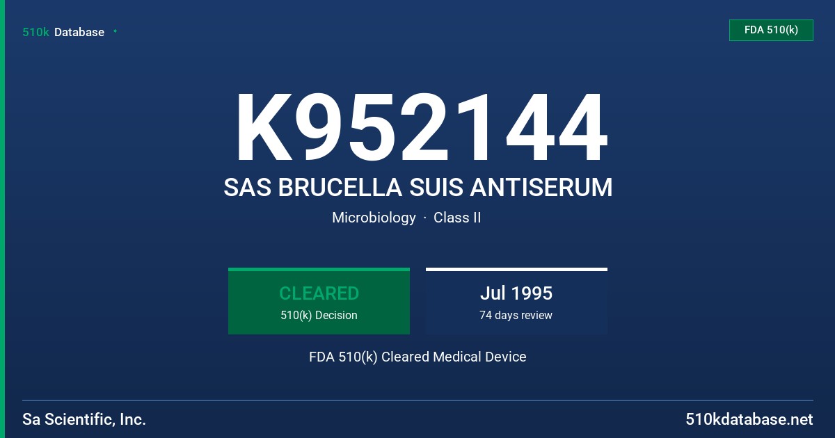 K952144 SAS BRUCELLA SUIS ANTISERUM FDA 510(k) Cleared Medical Device