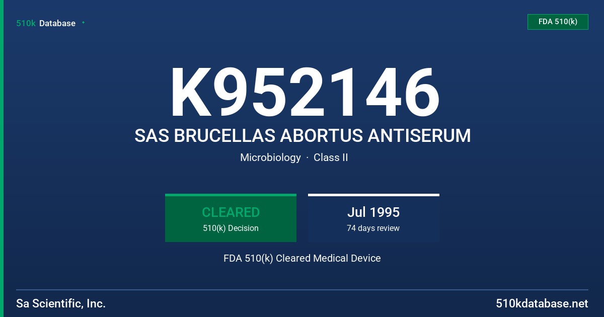 K952146 SAS BRUCELLAS ABORTUS ANTISERUM FDA 510(k) Cleared Medical Device