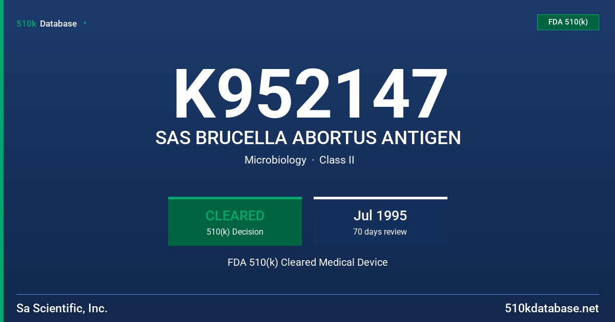 K952147 SAS BRUCELLA ABORTUS ANTIGEN FDA 510(k) Cleared Medical Device