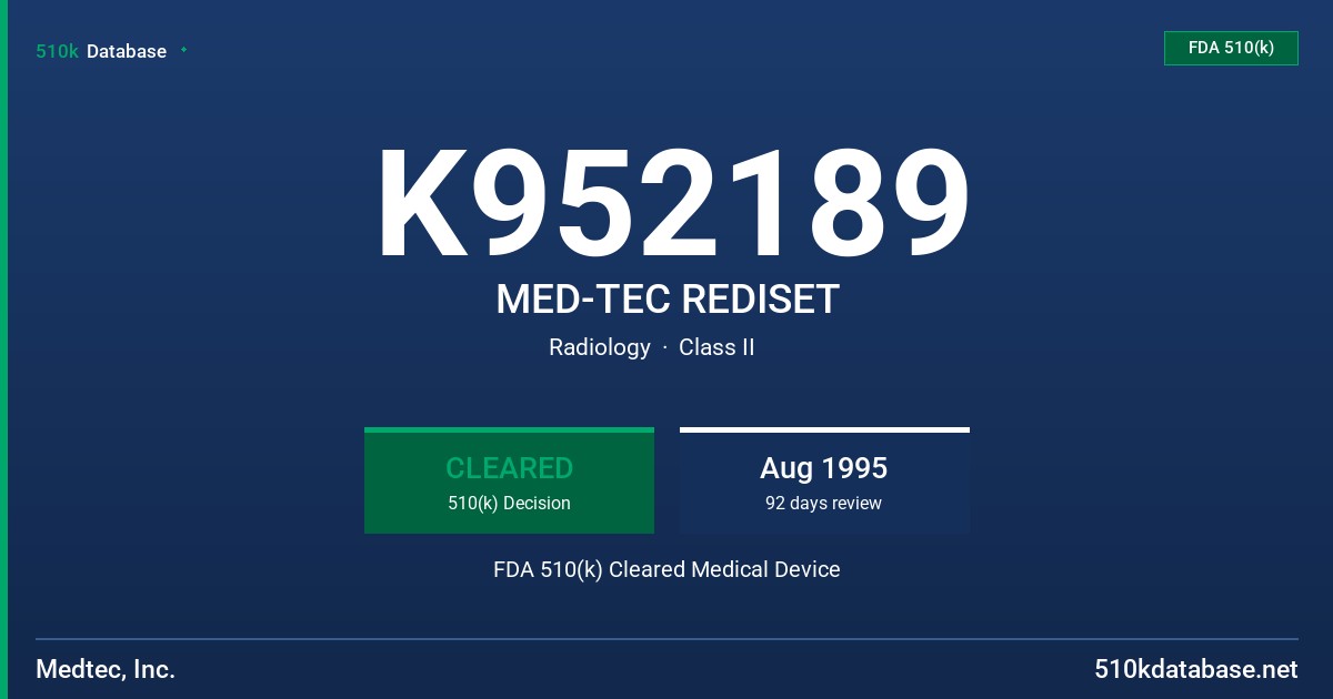K952189 MED-TEC REDISET FDA 510(k) Cleared Medical Device