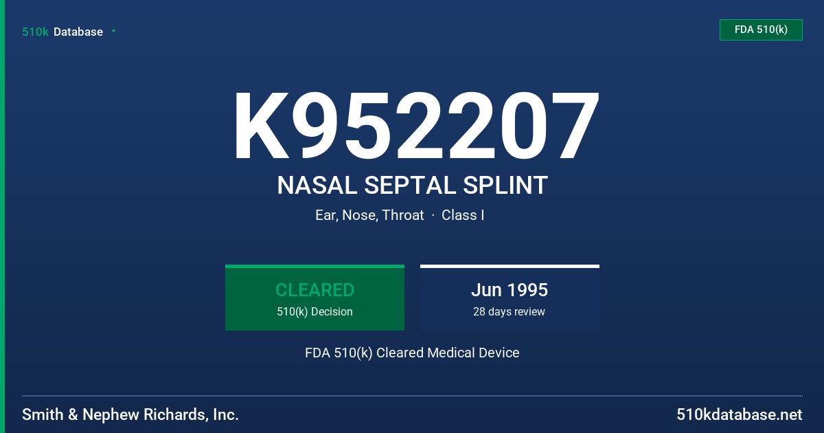 K952207 NASAL SEPTAL SPLINT FDA 510(k) Cleared Medical Device