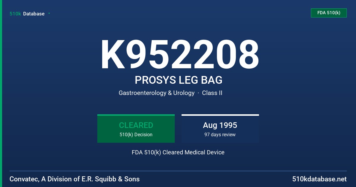 K952208 PROSYS LEG BAG FDA 510(k) Cleared Medical Device