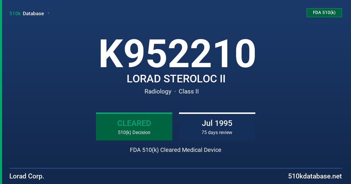 K952210 LORAD STEROLOC II FDA 510(k) Cleared Medical Device
