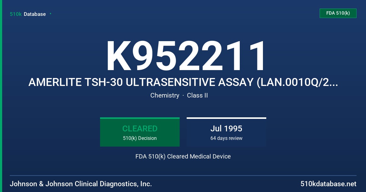 K952211 AMERLITE TSH-30 ULTRASENSITIVE ASSAY (LAN.0010Q/2010Q) FDA 510(k) Cleared Medical Device