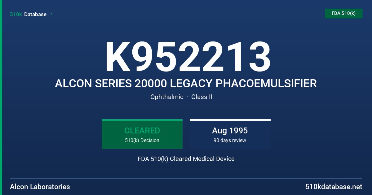 K952213 ALCON SERIES 20000 LEGACY PHACOEMULSIFIER FDA 510(k) Cleared Medical Device