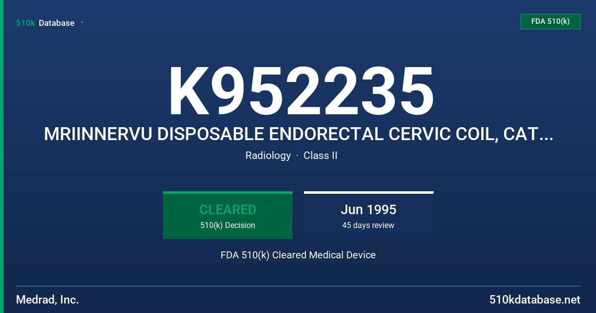 K952235 MRIINNERVU DISPOSABLE ENDORECTAL CERVIC COIL, CATALOG NO. BCR-15 FDA 510(k) Cleared Medical Device