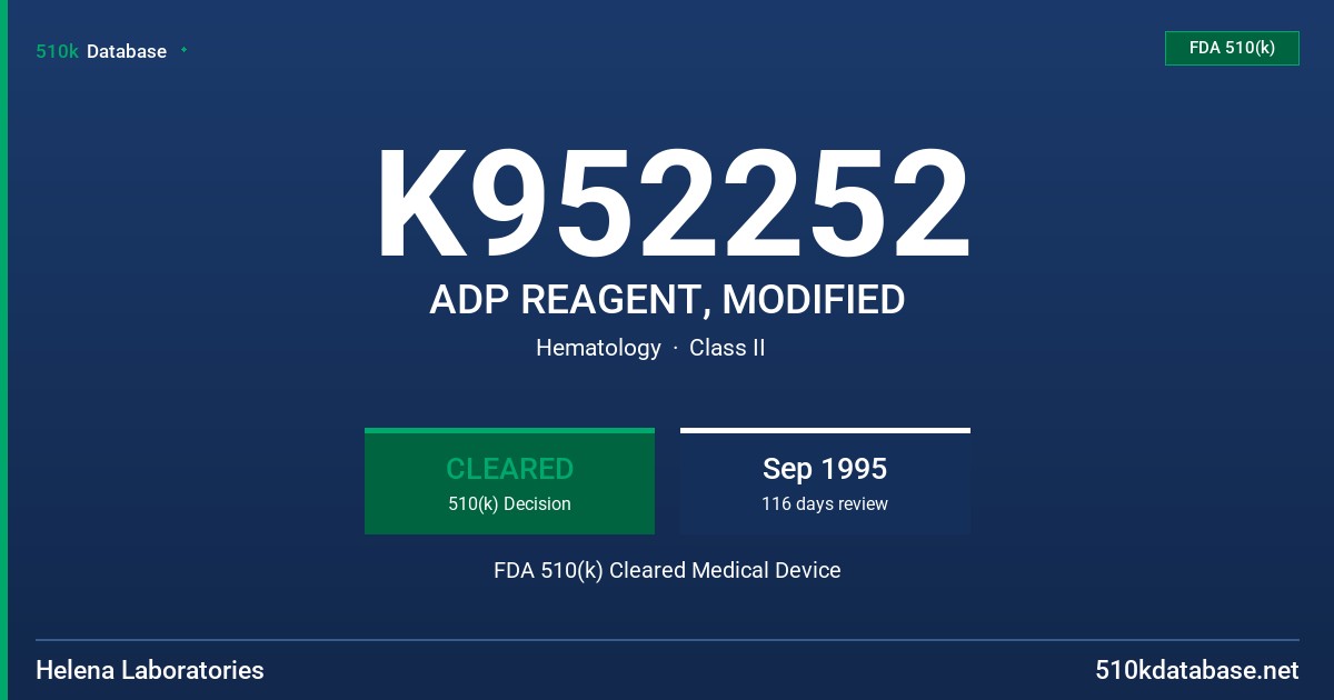 K952252 ADP REAGENT, MODIFIED FDA 510(k) Cleared Medical Device