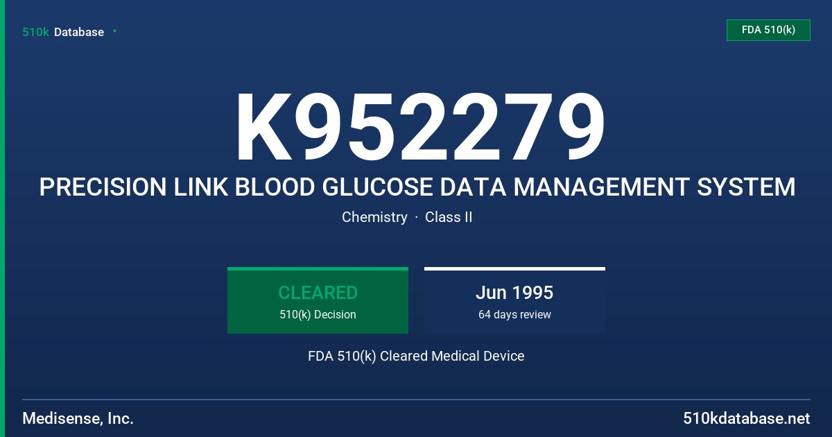 K952279 PRECISION LINK BLOOD GLUCOSE DATA MANAGEMENT SYSTEM FDA 510(k) Cleared Medical Device