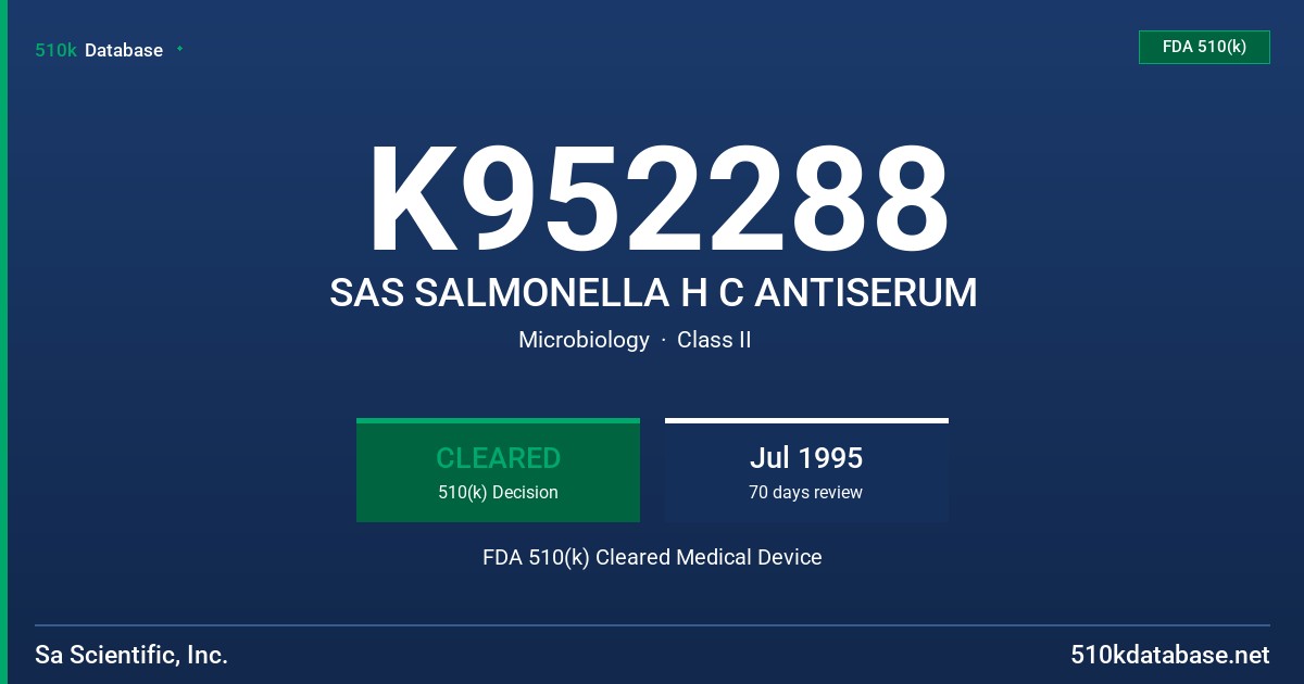 K952288 SAS SALMONELLA H C ANTISERUM FDA 510(k) Cleared Medical Device