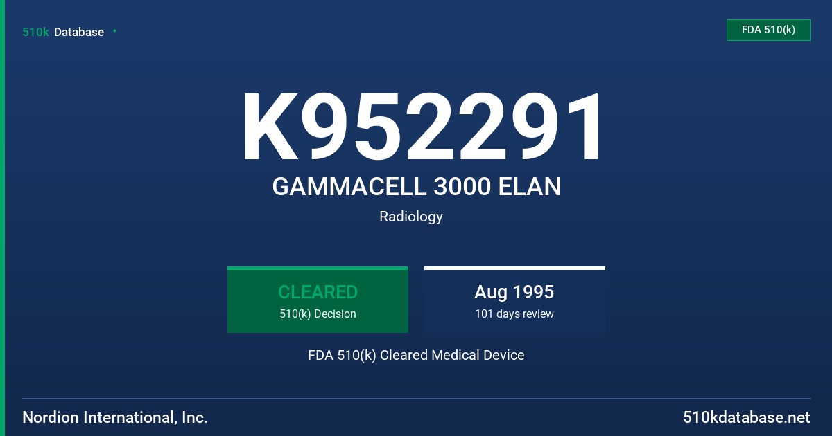 K952291 GAMMACELL 3000 ELAN FDA 510(k) Cleared Medical Device