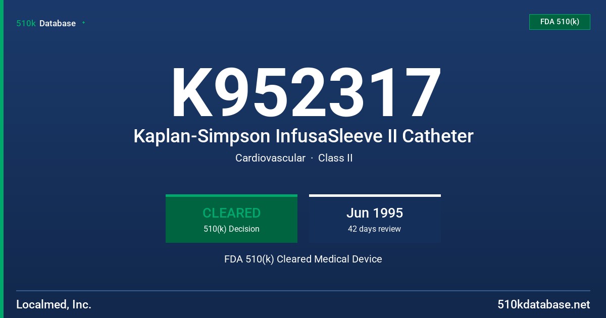 K952317 Kaplan-Simpson InfusaSleeve II Catheter FDA 510(k) Cleared Medical Device