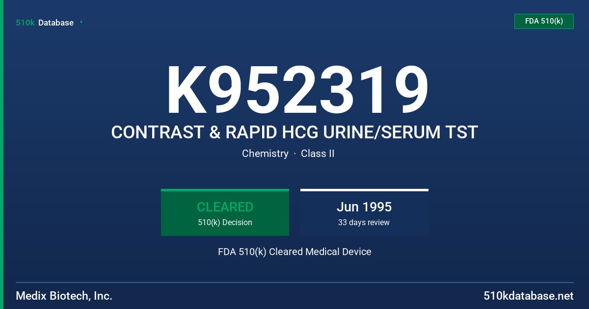 K952319 CONTRAST & RAPID HCG URINE/SERUM TST FDA 510(k) Cleared Medical Device