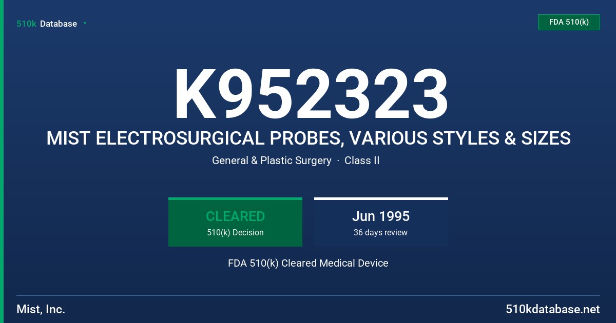 K952323 MIST ELECTROSURGICAL PROBES, VARIOUS STYLES & SIZES FDA 510(k) Cleared Medical Device