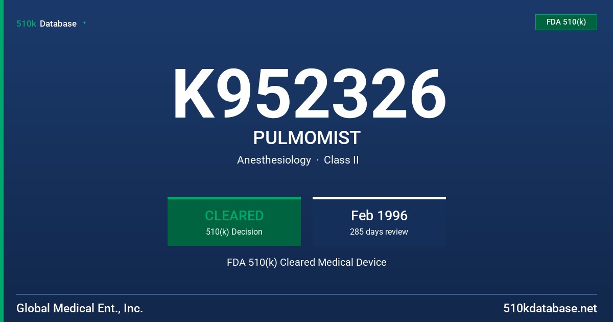 K952326 PULMOMIST FDA 510(k) Cleared Medical Device