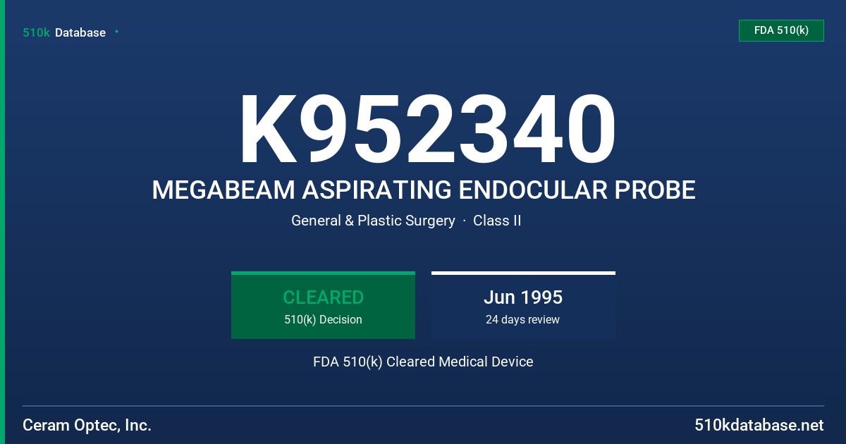 K952340 MEGABEAM ASPIRATING ENDOCULAR PROBE FDA 510(k) Cleared Medical Device
