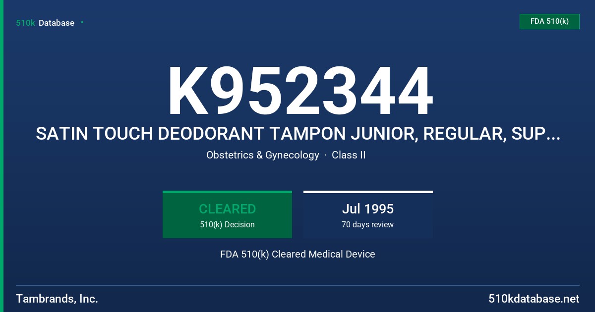 K952344 SATIN TOUCH DEODORANT TAMPON JUNIOR, REGULAR, SUPER, SUPER PLUS FDA 510(k) Cleared Medical Device