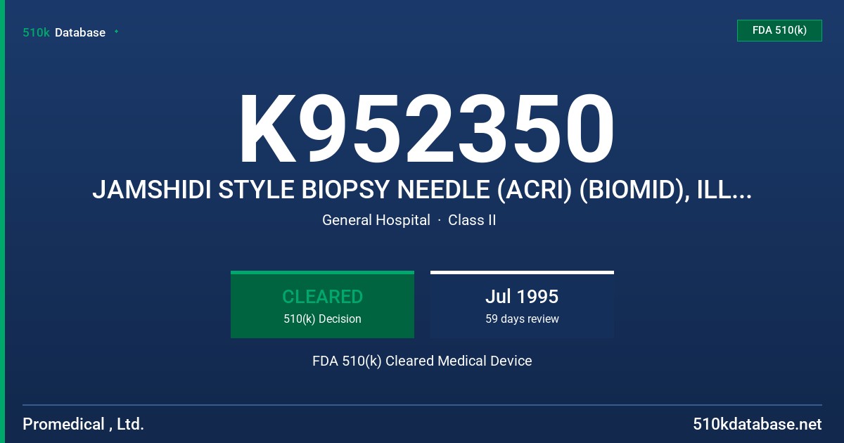 K952350 JAMSHIDI STYLE BIOPSY NEEDLE (ACRI) (BIOMID), ILLINOIS STYLE BIOPSY NEEDLE (ISAN) FDA 510(k) Cleared Medical Device