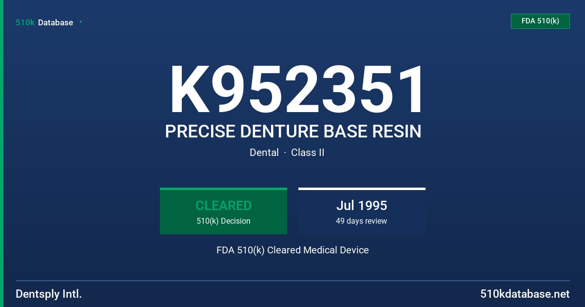 K952351 PRECISE DENTURE BASE RESIN FDA 510(k) Cleared Medical Device