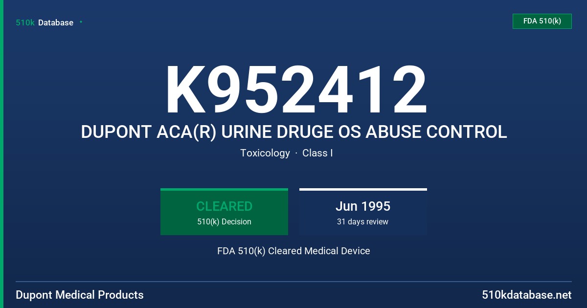 K952412 DUPONT ACA(R) URINE DRUGE OS ABUSE CONTROL FDA 510(k) Cleared Medical Device