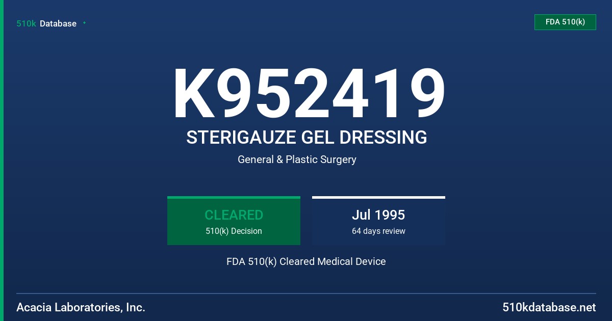 K952419 STERIGAUZE GEL DRESSING FDA 510(k) Cleared Medical Device