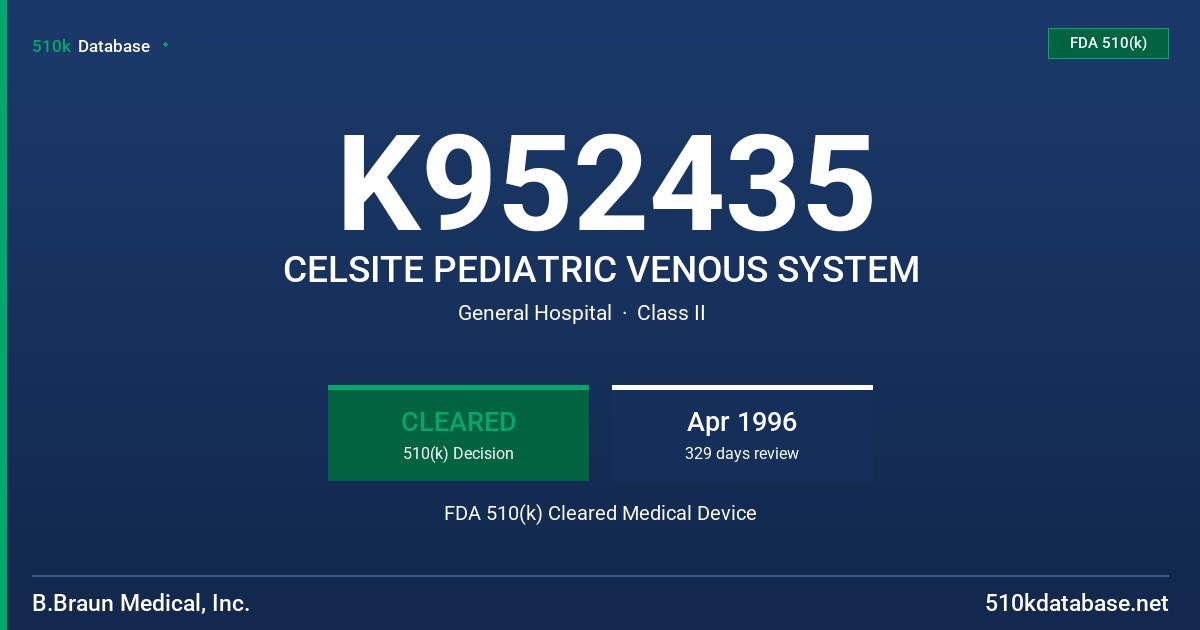 K952435 CELSITE PEDIATRIC VENOUS SYSTEM FDA 510(k) Cleared Medical Device