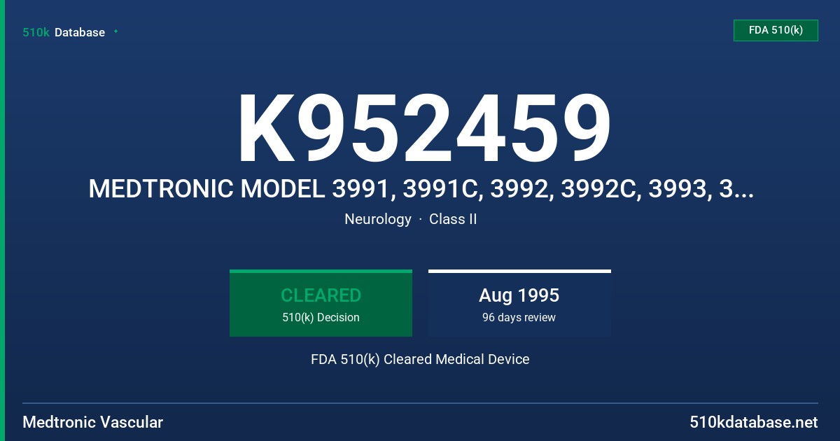 K952459 MEDTRONIC MODEL 3991, 3991C, 3992, 3992C, 3993, 3993C, 3994, 3994C LEADS OR, TRANSVERSE TRIPOLAR LEADS OR, TTL FDA 510(k) Cleared Medical Device