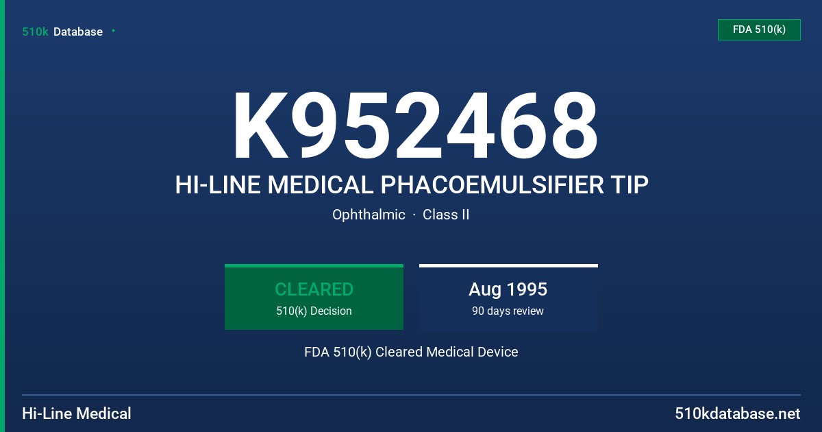 K952468 HI-LINE MEDICAL PHACOEMULSIFIER TIP FDA 510(k) Cleared Medical Device