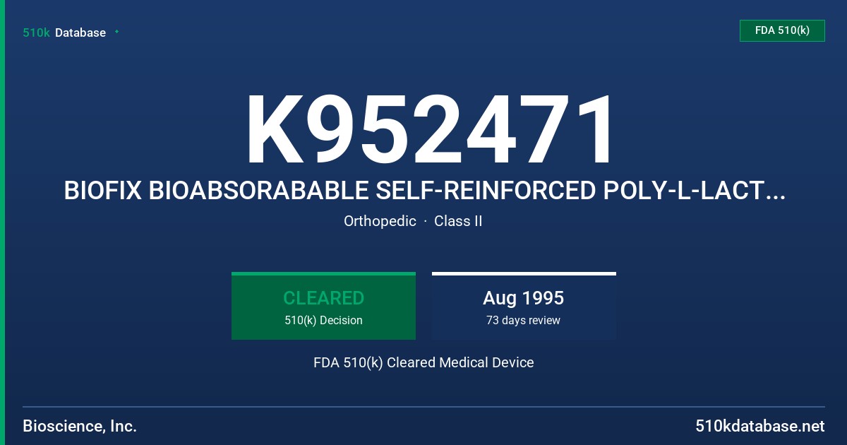 K952471 BIOFIX BIOABSORABABLE SELF-REINFORCED POLY-L-LACTIDE, THREADED FIXATION ROD FDA 510(k) Cleared Medical Device