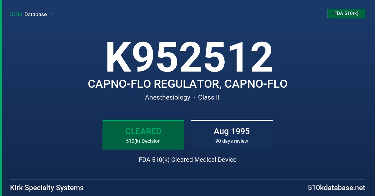 K952512 CAPNO-FLO REGULATOR, CAPNO-FLO FDA 510(k) Cleared Medical Device