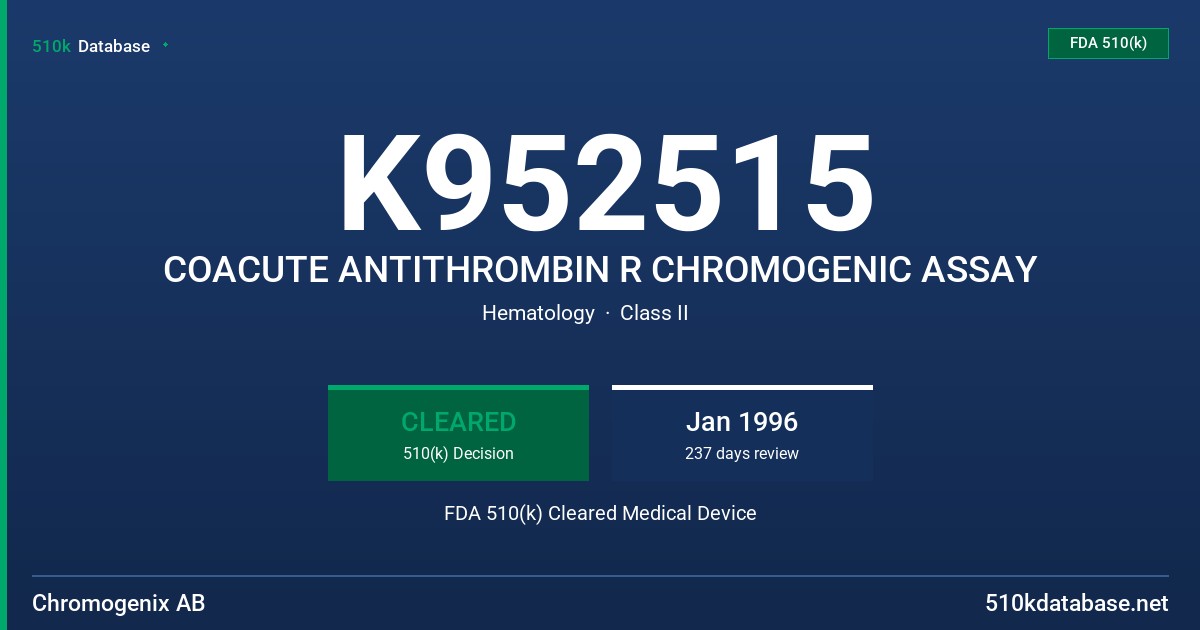 K952515 COACUTE ANTITHROMBIN R CHROMOGENIC ASSAY FDA 510(k) Cleared Medical Device