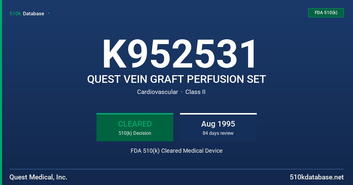 K952531 QUEST VEIN GRAFT PERFUSION SET FDA 510(k) Cleared Medical Device