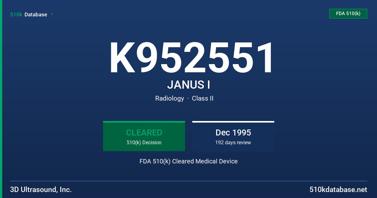 K952551 JANUS I FDA 510(k) Cleared Medical Device